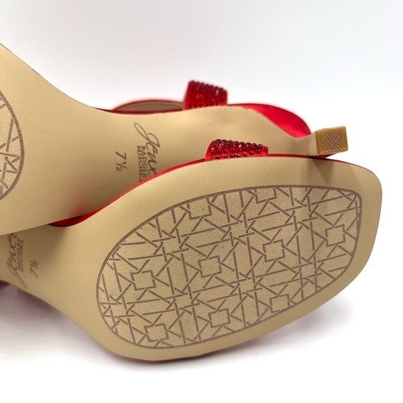 Jewel Badgley Mischka Size 7.5 Edwina Sparkly Rhinestone Red Sandals Heels Shoes - Picture 12 of 14